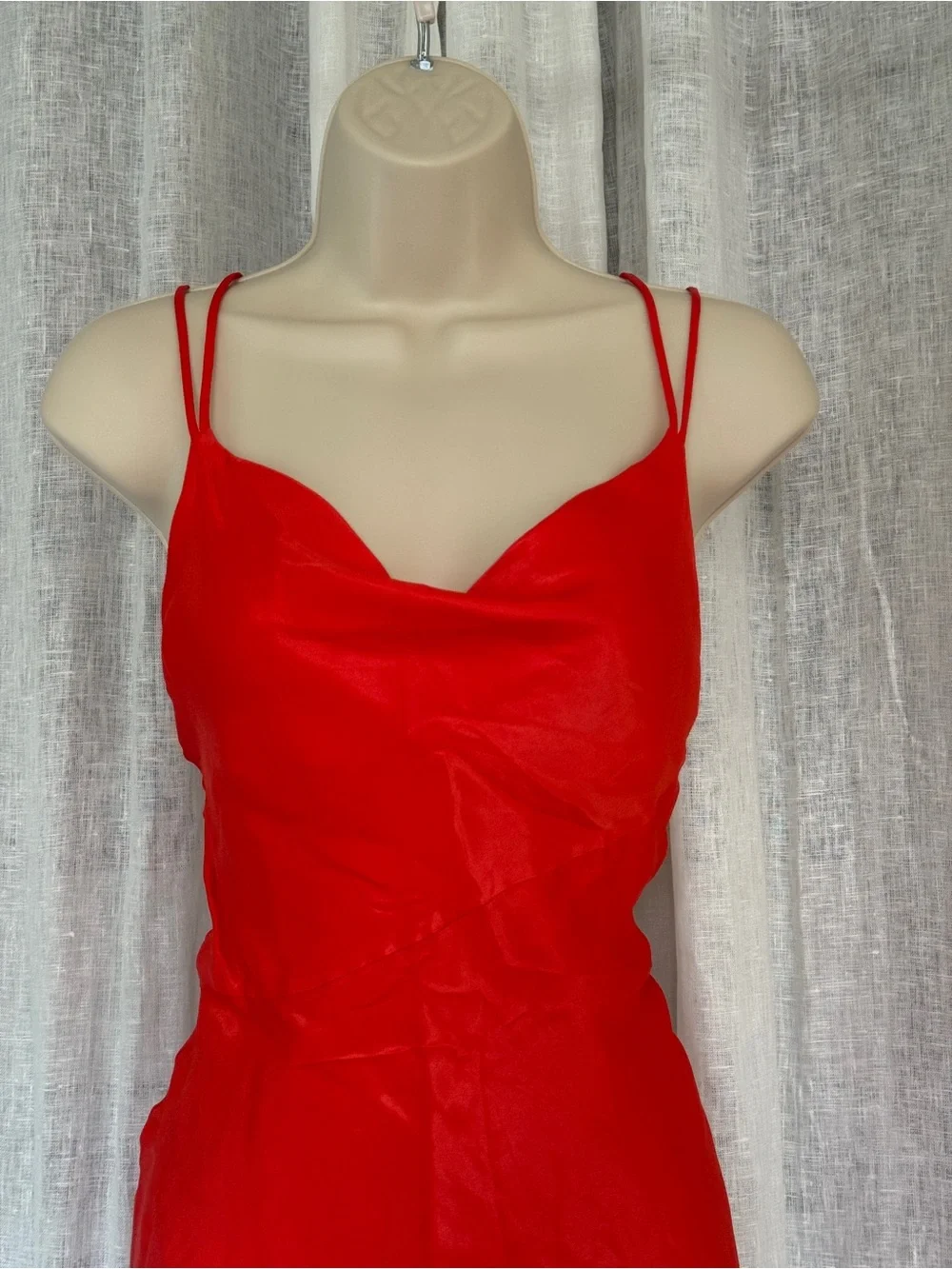 Zara Bright Red Satin Cowl Neck Slip Dress with Double Straps